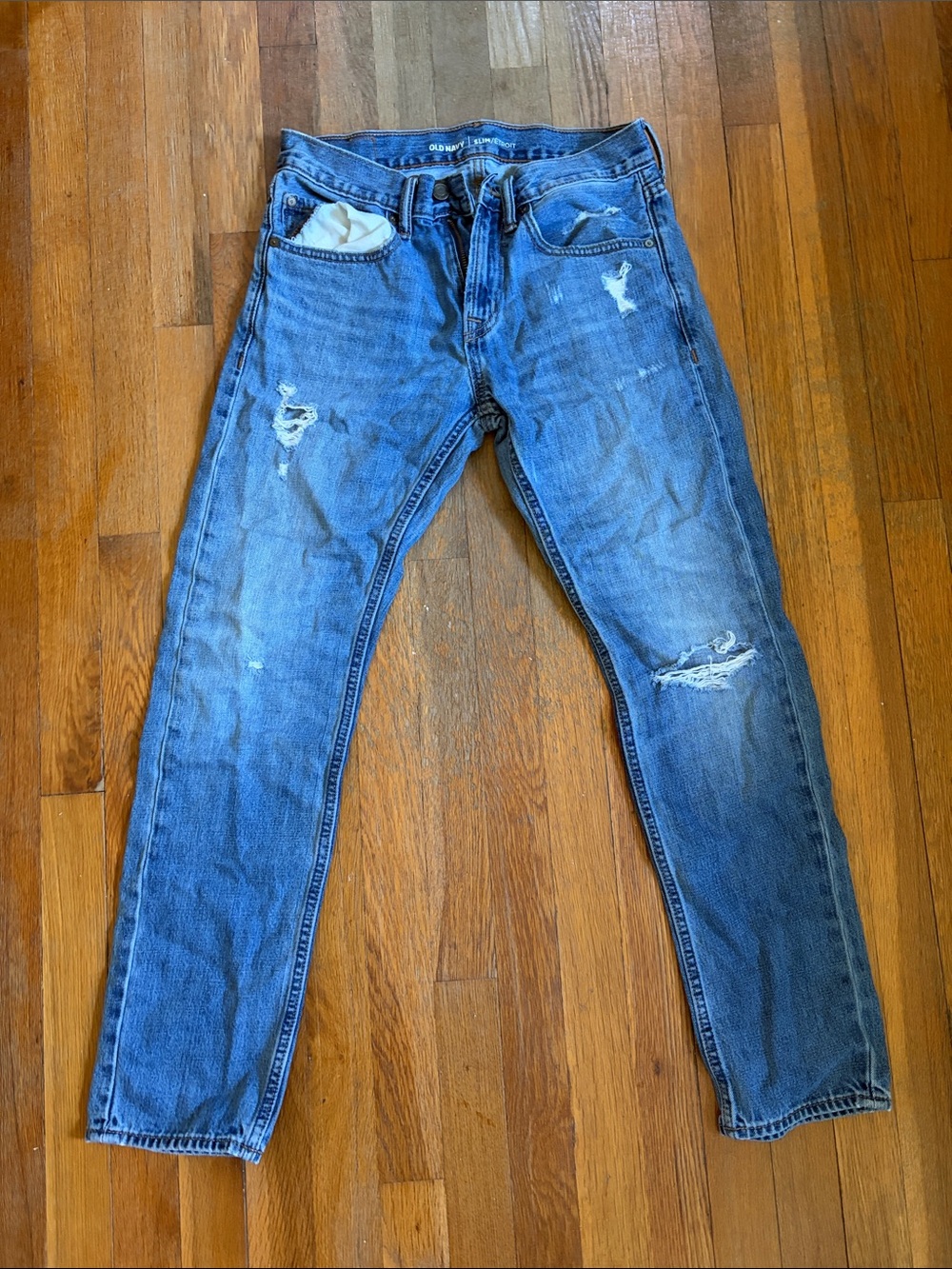 Slim Straight Distressed Men's Blue Jeans